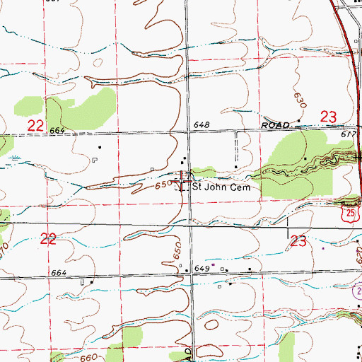 Topographic Map of Saint John Cemetery, MI