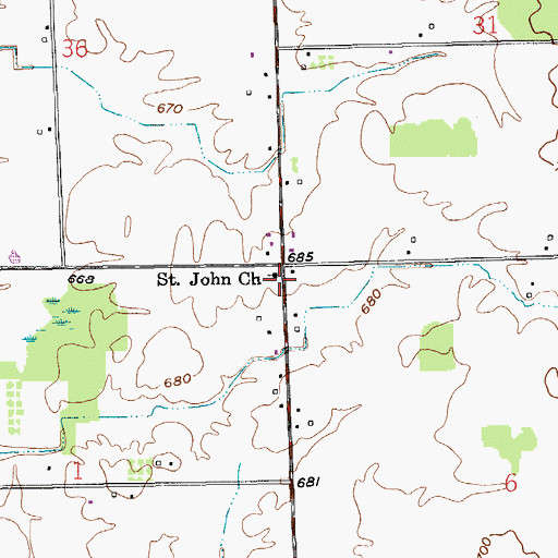 Topographic Map of Saint John Church, MI