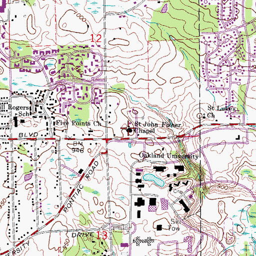 Topographic Map of Saint John Fisher Chapel, MI