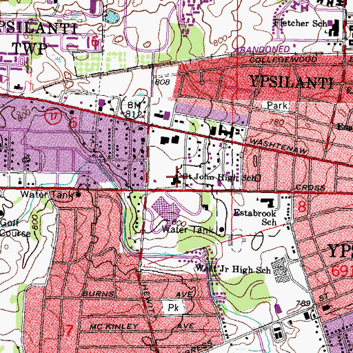 Topographic Map of Saint John High School, MI