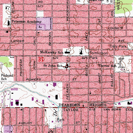 Topographic Map of Saint John School, MI