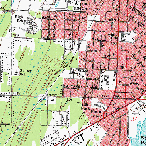Topographic Map of Saint John School, MI
