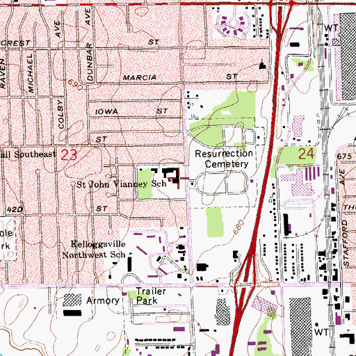 Topographic Map of Saint John Vianney School, MI