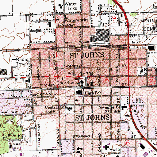 Topographic Map of Saint Johns, MI