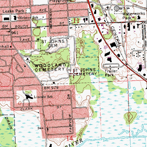 Topographic Map of Saint Johns Cemetery, MI