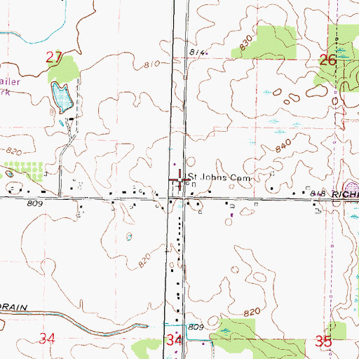 Topographic Map of Saint Johns Cemetery, MI