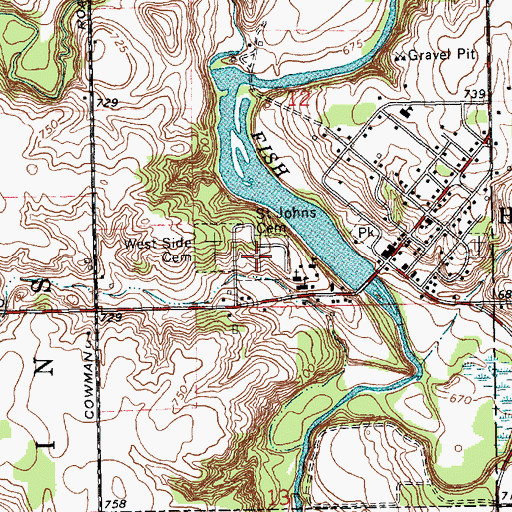Topographic Map of Saint Johns Cemetery, MI