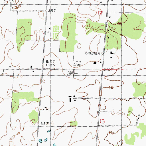 Topographic Map of Saint Johns Cemetery, MI