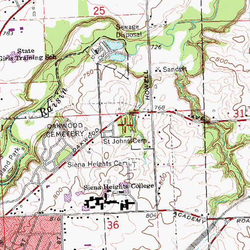 Topographic Map of Saint Johns Cemetery, MI