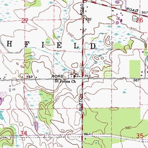 Topographic Map of Saint Johns Church, MI