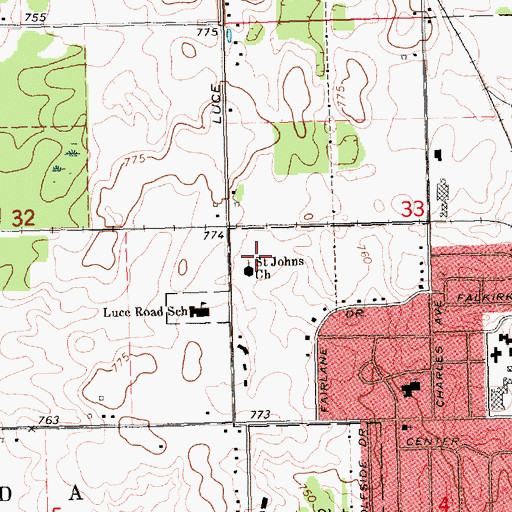 Topographic Map of Saint Johns Church, MI