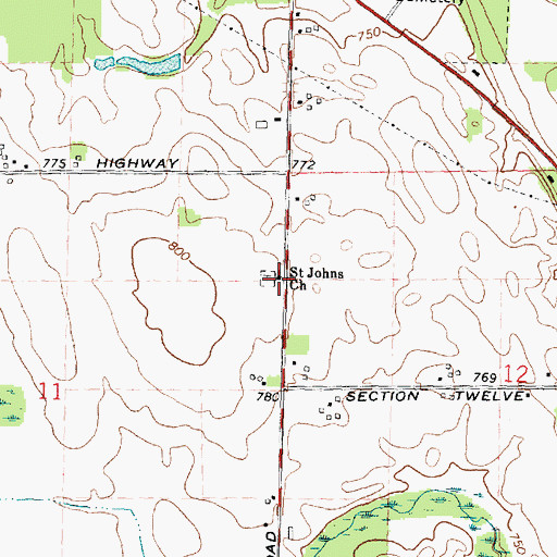 Topographic Map of Saint Johns Church, MI