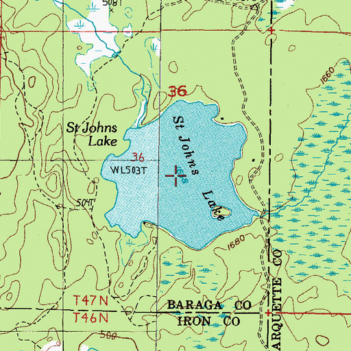Topographic Map of Saint Johns Lake, MI
