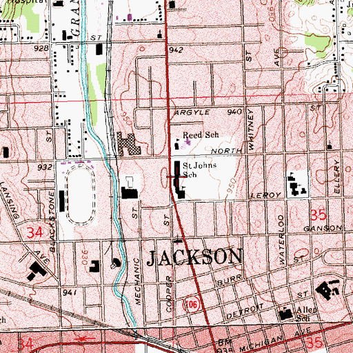 Topographic Map of Saint Johns School, MI