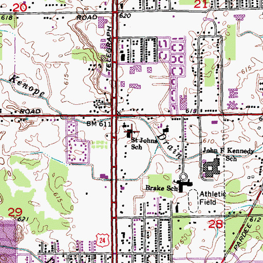 Topographic Map of Saint Johns School, MI