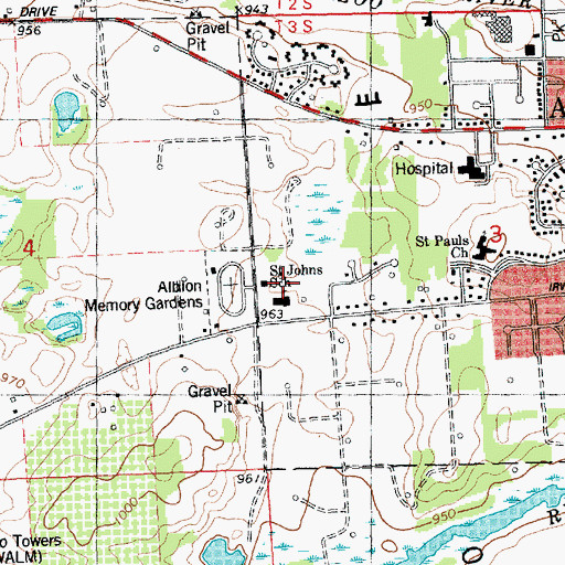 Topographic Map of Saint Johns School, MI