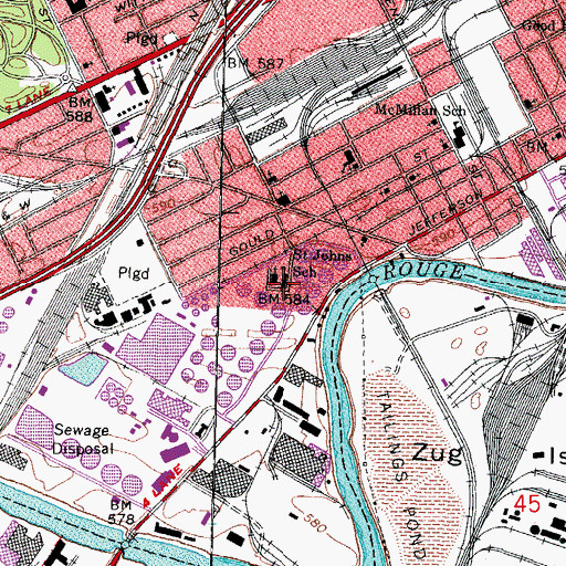 Topographic Map of Saint Johns School, MI