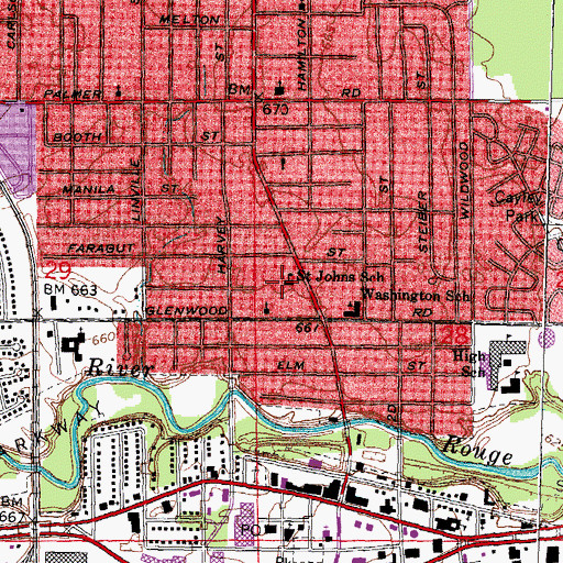 Topographic Map of Saint Johns School, MI