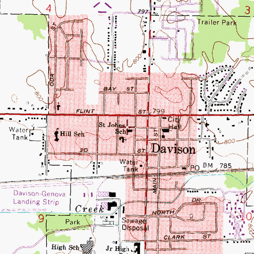 Topographic Map of Saint Johns School, MI