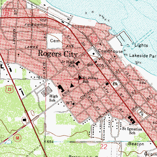 Topographic Map of Saint Johns School, MI