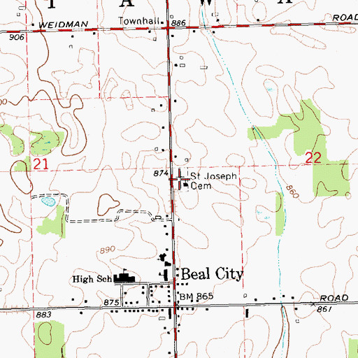 Topographic Map of Saint Joseph Cemetery, MI