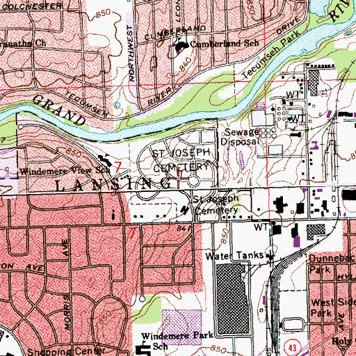 Topographic Map of Saint Joseph Cemetery, MI