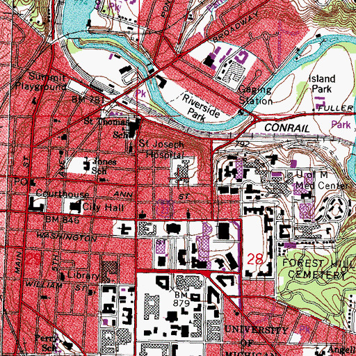 Topographic Map of Saint Joseph Hospital, MI