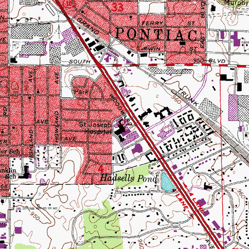 Topographic Map of Saint Joseph Mercy Oakland Hospital, MI