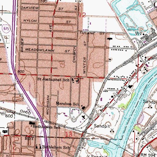 Topographic Map of Saint Joshaphat School, MI