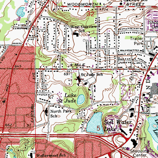 Topographic Map of Saint Jude School, MI