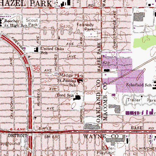 Topographic Map of Saint Justins School, MI