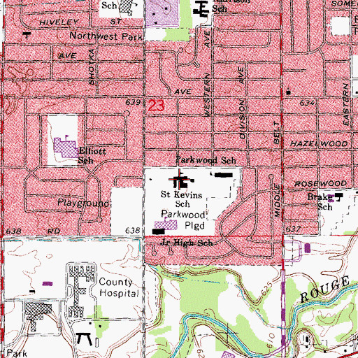 Topographic Map of Saint Kevins School, MI