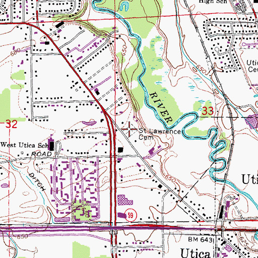 Topographic Map of Saint Lawrence Cemetery, MI
