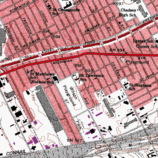 Topographic Map of Saint Lawrence School, MI