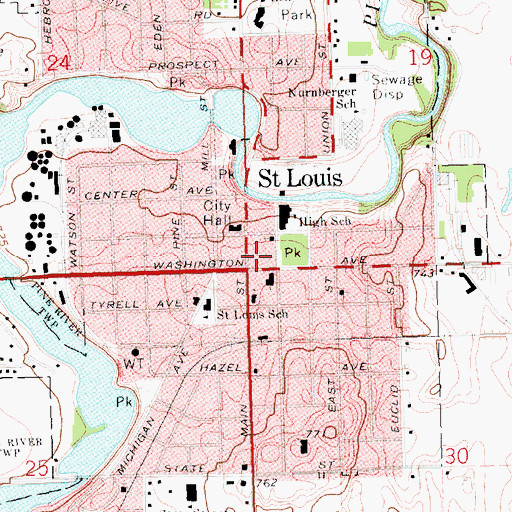 Topographic Map of Saint Louis, MI