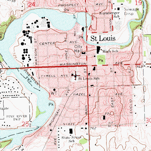 Topographic Map of Saint Louis School, MI