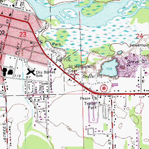 Topographic Map of Saint Margaret Cemetery, MI