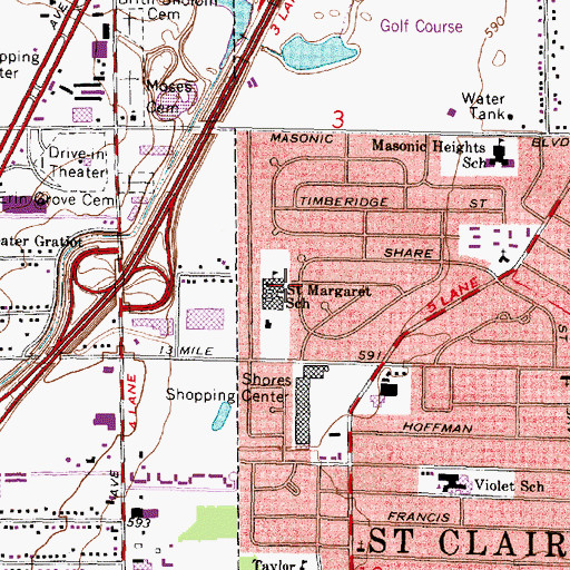 Topographic Map of Saint Margaret School, MI