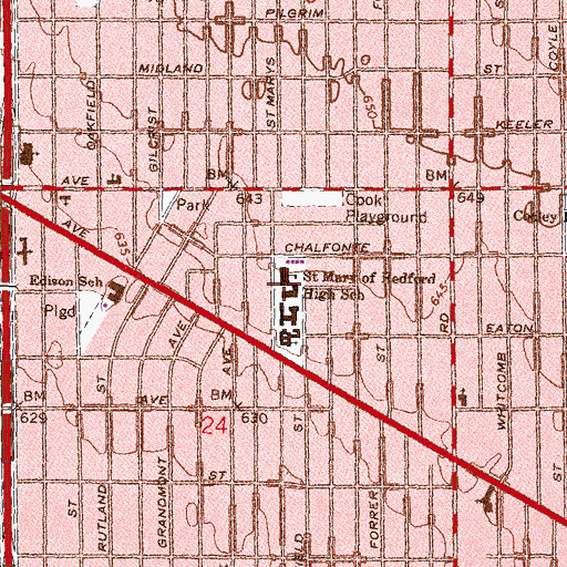 Topographic Map of Saint Mary of Redford High School, MI
