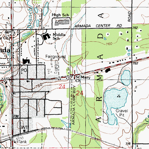 Topographic Map of Saint Mary Church, MI