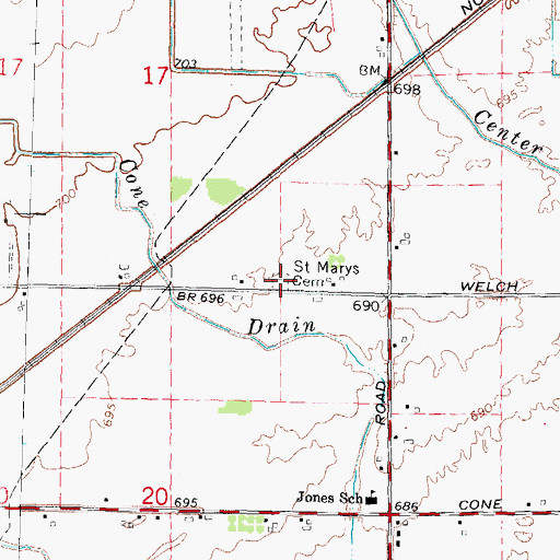 Topographic Map of Saint Marys Cemetery, MI