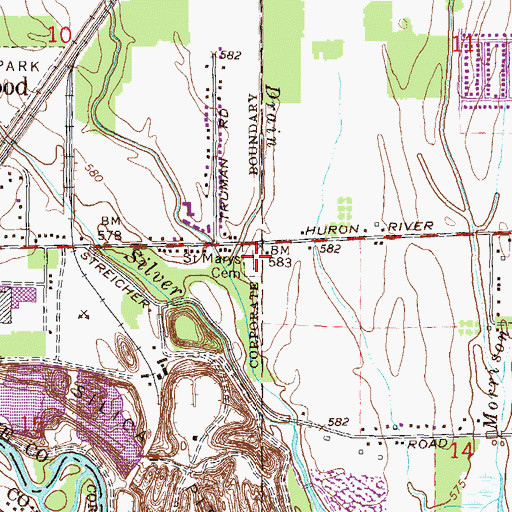 Topographic Map of Saint Marys Cemetery, MI
