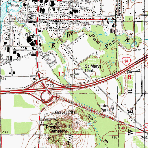 Topographic Map of Saint Marys Cemetery, MI