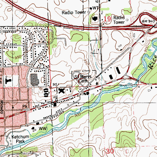 Topographic Map of Saint Marys Cemetery, MI