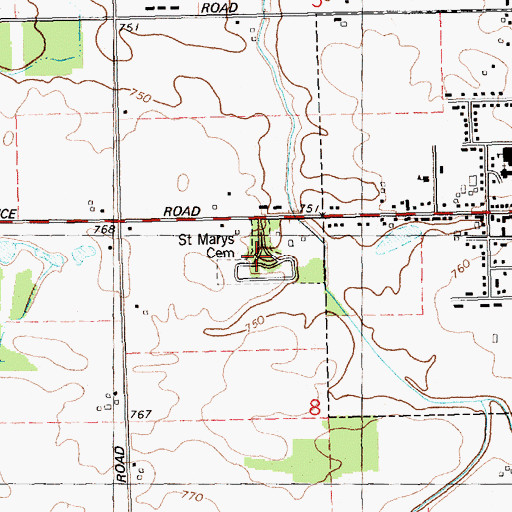 Topographic Map of Saint Marys Cemetery, MI