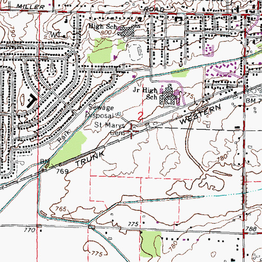 Topographic Map of Saint Marys Cemetery, MI