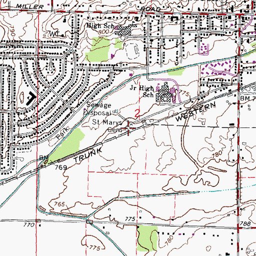 Topographic Map of Saint Marys Cemetery, MI