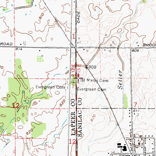 Topographic Map of Sacred Heart Cemetery, MI