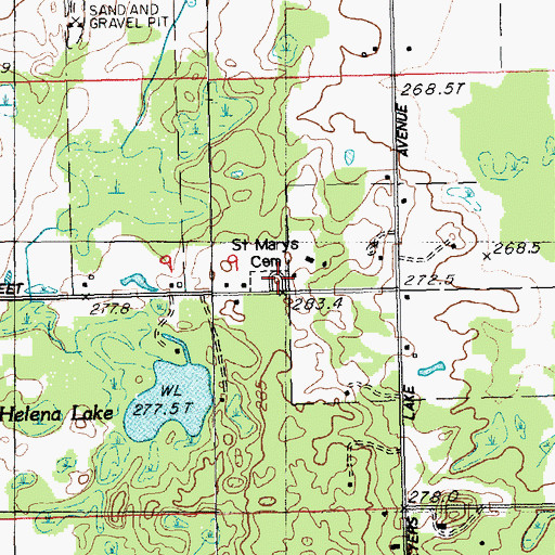 Topographic Map of Saint Marys Cemetery, MI