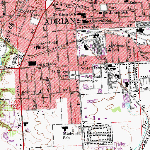 Topographic Map of Saint Marys Cemetery, MI